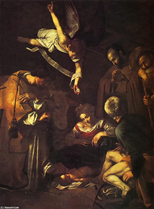 Michelangelo Merisi da Caravagio (Italia 1571-1610). Natividad con San Francisco y San Lorenzo, 1609. Óleo sobre lienzo (268x197 cm). En paradero desconocido.